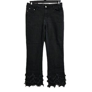 A.Z.I New York Fringe Hem Jeans Women 12 Black Straight Leg Distressed Edgy Boho